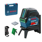 Bosch Professional laser combiné en croix GCL 2-15 G (laser vert, pour l'intérieur, avec points d’aplomb, portée : 15 m, 3 piles 1,5 V, support rotatif RM 1, cible laser, coffret de transport)