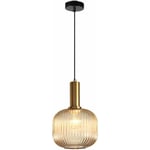 Groofoo Lustre Intérieur Luminaire Suspension Industrielle Suspendus Modernes Douille E27 Abat Jour Plafond Suspension En Verre à Rayures (Ambre, m