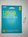 EE 4G £30 Data Pack Combi PAYG 125GB Unltd Mins Txts ZERO CREDIT + SIM EJECTOR