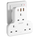 LENCENT 3 Way UK 3 Pin Multi Plugs Extension Wall Adapter Fast USB Charger