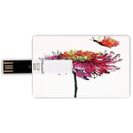 64G USB Flash Drives Credit Card Shape Watercolor Memory Stick Bank Card Style Chrysanthemum Flower Illustration Friendship Well Being Honoring Loved Ones Decorative,Multicolor Waterproof Pen Thumb Lo