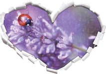 KAIASH 3D Stickers Muraux Petite Coccinelle sur Lavande Art Crayon de Couleur Effet Forme de Coeur en 3D Look Mur ou Porte Autocollant Sticker Mural Sticker Mural décoration Murale 92x64cm