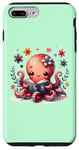 Coque pour iPhone 7 Plus/8 Plus Livre de lecture sur fond vert avec une jolie pieuvre rose