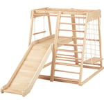 Sunny Mickie Tour d'escalade avec toboggan, balançoire et échelle de corde en bois naturel Structure d'escalade d'intérieur pour enfants avec