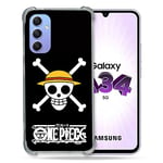 Cokitec Reinforced Tempered Glass Case for Samsung Galaxy A34 5G Manga One Piece Skull Design