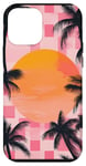 Coque pour iPhone 12 mini Rose Art Déco Plage à Carreaux Coucher De Soleil Océan Whimsical Palm