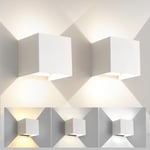 FUPE 2 Pack Applique Murale Exterieur Interieur Lumière Réglable 3 Couleurs LED Lampe murale extérieures IP65 Étanche Moderne Blanc 12W Applique carrée en aluminium Réglage de l'angle d'éclairage