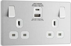 BG Electrical Evolve Double Switched Power Socket with USB C (30W) and USB A (2.1A) Charging Ports