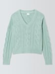 John Lewis Soft Cable Knit V-Neck Jumper, Sagebrush Green