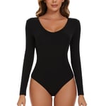 SLIMBELLE Body Femme Manches Longue Élégant Body Tops Body String à Col en V Slim Body Manche Longue Femme Sexy Jumpsuit