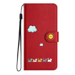 Jeffene Coque Portefeuille pour iPhone 16 Pro(6,3"),Étui à Rabat Housse en Cuir,Chat Pochette Carte Magnétique de Protection Cover Case Antichoc pour iPhone 16 Pro,Rouge