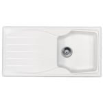 White 1.0 Bowl Kitchen Sink With Reversible Drainer And Strainer Waste Kit