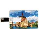 32G USB Flash Drives Credit Card Shape Travel Decor Memory Stick Bank Card Style City Hall Building in Bamberg Germany European Historical Townscape Sunny Day,Multicolor Waterproof Pen Thumb Lovely Ju