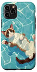 Coque pour iPhone 11 Pro Chat amusant en raquettes à neige dans l'eau de la piscine