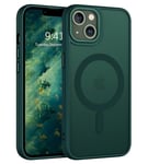 DOMAVER Coque iPhone 13/14 6.1", Magnétique Compatible avec MagSafe Aimant iPhone 13 Mat, Coque de Téléphone Protection iPhone 13 Case Translucide, Vert Forêt