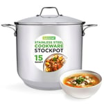 NutriChef Large Stainless Steel Stock Pot with Lid - Big Soup Pot, Heavy Cooking Pot with Glass Lid - Stew Pot, Cookware Induction Pot, Mirror Finish Stockpot, Deep Casserole Pot, 15-Qt/14.2 Litre