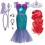 Disney Lilla Sjöjungfrun Ariel Prinsessdräkt Barnklänning För Flickor Cosplay Barn Karneval Födelsedagsfest Kläder Sjöjungfrun Klänning V 5T(size 120) 11 pcs Mermaid Sets