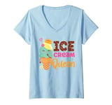 Womens Ice Cream Cone Crown Sundae Ice Cream Queen V-Neck T-Shirt