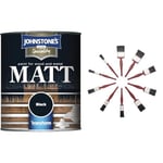 MATT PAINT FOR WOOD and METAL BLACK 0.75L & Fit For The Job 10 pc Mixed Sizes Paint Brush Set for a Smooth Finish with Emulsion, Gloss, Satin