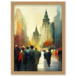 Autumn On Wall Street New York City Painting Artwork Framed Wall Art Print A4