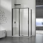 Cabine de douche en verre avec profilés en alu noir mat à ouverture pivotante avec partie fixe 140x100 - Grand Verre