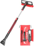 COFIT 3 en 1 Brosse à Neige avec Manche Longue Télescopique, 100cm Grattoir Pare Brise Voiture Rotation 270, Raclette Vitre Auto, Gratte Glace Outil Déneigement Rayures pour SUV Camion RV, Rouge