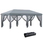 Outsunny Tonnelle de Jardin Tente de réception Barnum Pliant Pop-up pavillon de terrasse 6 x 3 m Anti-UV moustiquaires Amovibles + Sac de Transport Gris