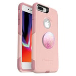 OtterBox Bundle COMMUTER SERIES Case for iPhone 8 Plus & iPhone 7 Plus (ONLY) – (BALLET WAY) + PopSockets PopGrip – (PETAL POWER) Pink