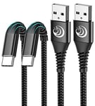 Câble USB C [2m+2m / Lot de 2] Cable USB C Charge Rapide 3A Cable USB C vers USB Nylon Tressé Cable Chargeur USB C pour iPhone 16/15, Samsung Galaxy S20 S21 S22 S23 S24 S9 A53 A54,Sony Xperia, Xiaomi