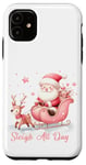 Coque pour iPhone 11 Père Noël rose clair traîneau neige renne neige hiver