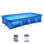 Bestway – Steel Pro – Piscine rectangulaire pour enfant – Avec cadre en acier et pompe filtrante Piscine pour enfant. 400 x 211 x 81 cm bleu