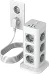 15 En 1 Tour Multiprise Parafoudre Avec Rallonge Electrique 5M, Prise Multiple Avec 2 Usb A Et 1 Usb C, Multiprise Avec Interrupteur Pour Maison, 3600W Multiprise Bureau, Gris