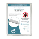 Housse de Protection Intégrale Anti-Punaise de Lit et Anti-Acariens pour Matelas 70 x 190 + 10 cm. (Lot de 5 Housses)