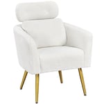 Yaheetech Fauteuil de Salon en Tissu Bouclette Fauteuil Arrondi Scandinave avec Appui-tête Réglable en Hauteur Coussin Lombaire pour Bureau Chambre 1/Blanc