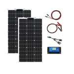 200W 12V Panneau Solaire Souple Kit 2pcs 100W 18V Monocristallin Photovoltaïque Panneaux,20A Contrôleur Solaire pour Maisons RV Bateau Voiture Caravane batterie 12V/24V