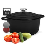 ToCis Big BBQ Cocotte Fonte avec Couvercle de 3.9L, Faitout pour l'Exterieur, Marmite Résistante au Four, Cocotte de Cuisine en Fonte Emaillée Etanche, Four Hollandais à Induction