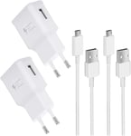 2 Pakc Adaptive Chargeur Rapide Avec Micro Usb Câble 150 Cm Compatible Avec Samsung Galaxy S7, S6, S2, S3, S4, S5 Edge, J3, J7, Note 5, Moto G5, E6, E5, E4, Afc Chargeur Secteur Usb Blanc