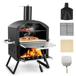 GOPLUS Mini Four à Pizza d'Extérieur à Bois pour 2 Pizzas, Pelle à Pizza, Pierre à Pizza, Couvercle Étanche, Pieds Repliables, Four à Pizza en Acier Inoxydable pour Barbecue