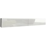 Meuble tv Sarasota 121, Blanc + Blanc brillant, Le nombre de portes: 0, Nombre de tiroirs: 0, 180x30x33cm, led