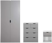 Bedroom Furniture Set Chest of Drawers Wardrobe Bedside Unit 3 Piece White/Grey