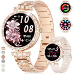 ESFOE Montre Connectée Femme Ronde,1,19" AMOLED Smartwatch Femme avec Appel Bluetooth, Fonction Féminine IP68 120+ Modes Sportifs Podometre Fitness Tracker, Diamond Montre Femme Connectée Android iOS