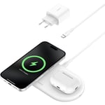 Belkin Trådlös Laddare BoostCharge Pro 2-in-1 MagSafe Qi2 15W Vit