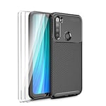 LYZX Coque pour Coque Redmi Note 8 2021 + 3 Morceaux de Protecteur d'écran en Verre trempé, étui de téléphone TPU Ultra-Mince et Durable,Gaine de Protection en Fibre de Carbone,Noir