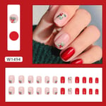 Red Flowers False Nails Long Square Press on Nails Fashion Fake Nials  DIY