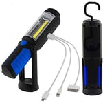 Lampe Torche LED Puissante Rechargeable COB Lampe de Travail Baladeuse à LED Lampe de Poche avec Base d'Aimant et Crochet à Suspendre pour