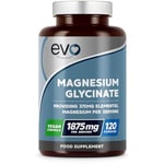 Magnesium Glycinate Supplement - 120 Vegan Capsules | 1875mg Per Serving & 375mg Elemental Magnesium | 100% Daily NRV | High Strength for Maximum Bioavailability | Made in UK by EVO Nutrition