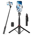 RISEOFLE Perche à Selfie de 130 cm, Trépied Smartphone Rotatif à 360°, Trépied Selfie Stick Intégré Rétractable en Alliage d'aluminium avec Télécommande pour iPhone/Samsung/GoPro/Caméra