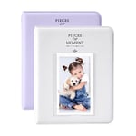 OBERSTER 2Pcs 64 Pockets Photo Album for Fujifilm Instax Mini 7s 8 8+ 9 25 50s 70 90, 2x3 Inch Mini Photo Album Compatible with Instant Camera Photo Book Name Card Holder (Lavender+White)