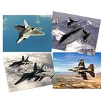 Artery8 Military SR-71 Blackbird F-15 Eagle F-16 Falcon F-22 Raptor Fighters Navy Planes Home Decor Wall Art Poster Pack of 4 Militaire Aigle Combattant Marine Avion Accueil Déco mur Affiche