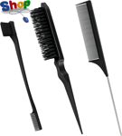 3  Pcs  Slick  Brush  Set ,  Plastic  Bristle  Hair  Brush  Teasing  Comb  Edge